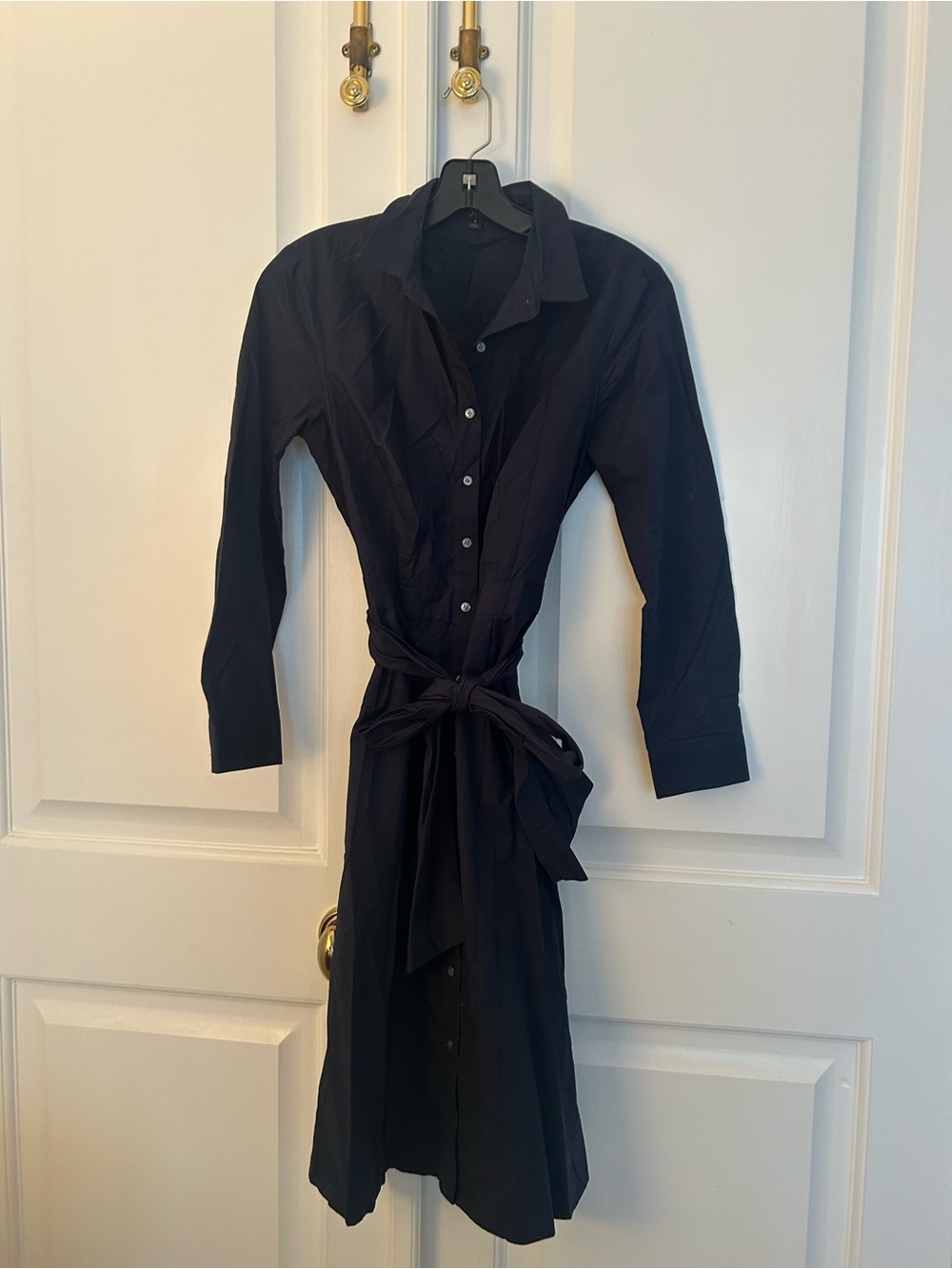 Classic Navy Shirt Dress with Waist Tie